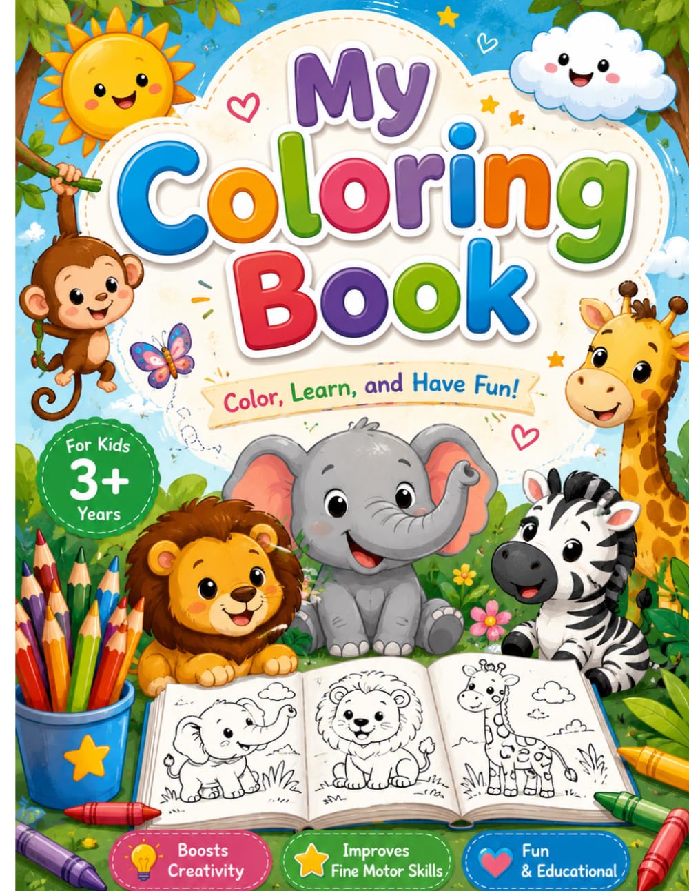 My Coloring Book: My Coloring Book for Kids Ages 3+ is a fun and engaging animal coloring book designed to spark creativity and imagination in young children