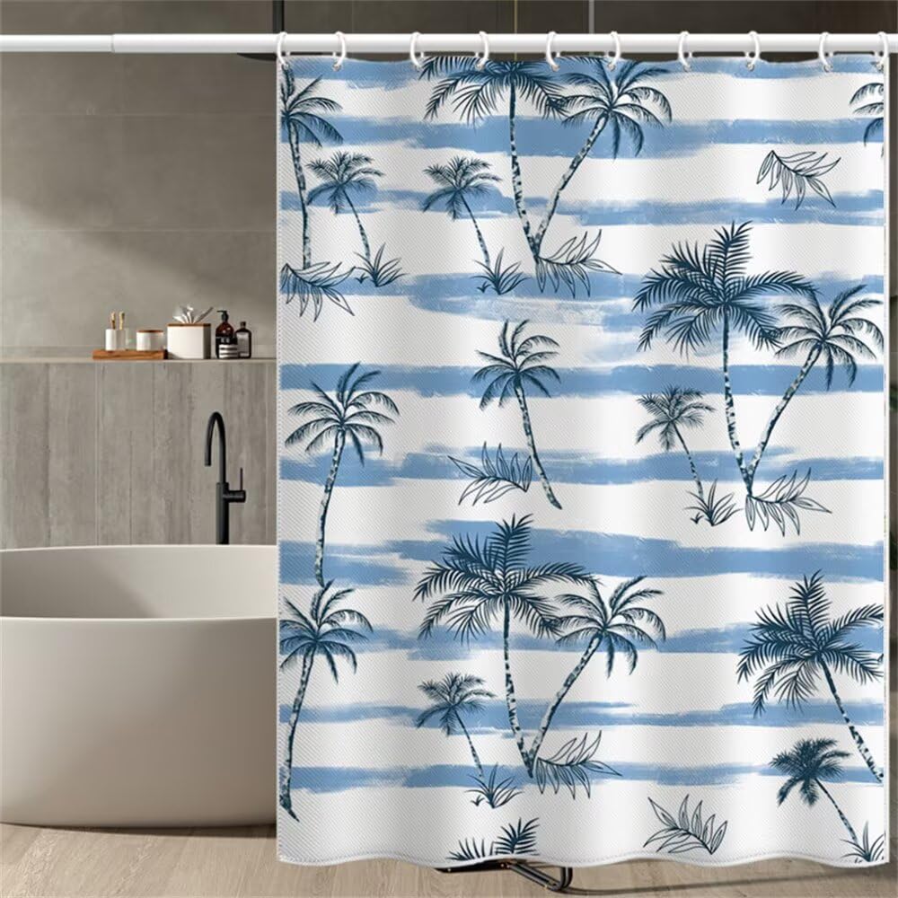 Rideau baignoire étanche en polyester texturé motif rayures bleues chic