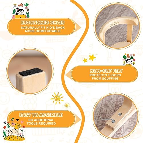 Miniatura 6 de Swegrow Silla de Madera para Niños, Silla para Niños Pequeños para Mesa, Sillas Apilables para Niños, Muebles de Madera para Niños para