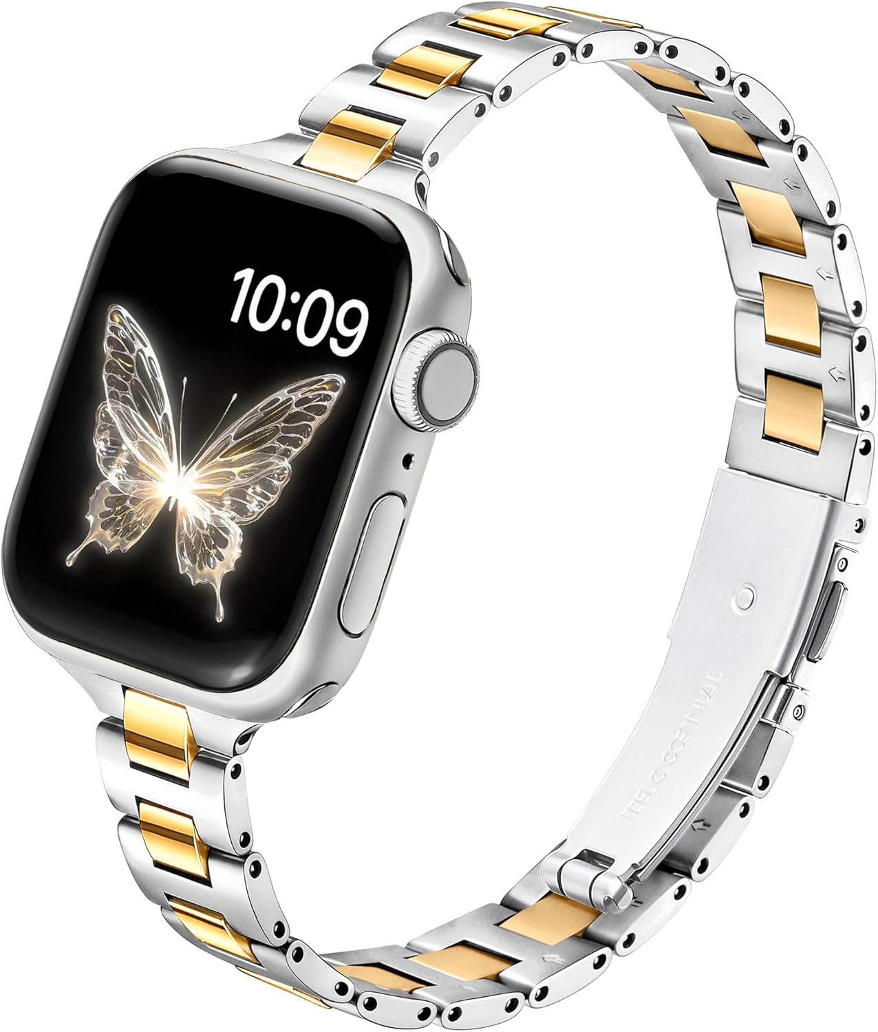 Wipalor Thin Classic Metal Chain Band Fit Slim Apple Watch Bands for women 46mm 44mm 45mm 42mm 49mm, Dressy Stainless Steel iWatch Band for iPhone Watch Series 11 10 9 SE 8 7 6 5 4 3 Ultra-Silver/Gold