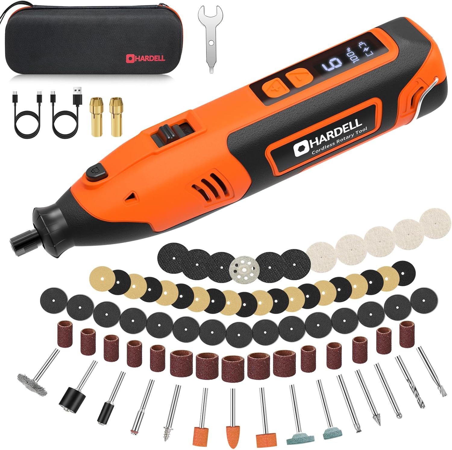 HARDELL 12V Cordless Rotary Tool Kit, 5-Speed (8000-35000 RPM), 2AH Battery Power Rotary Tools 80pc Accessories for Sanding, Polishing, Carving, Cutting, Drilling, DIY Crafting (Black&Orange)