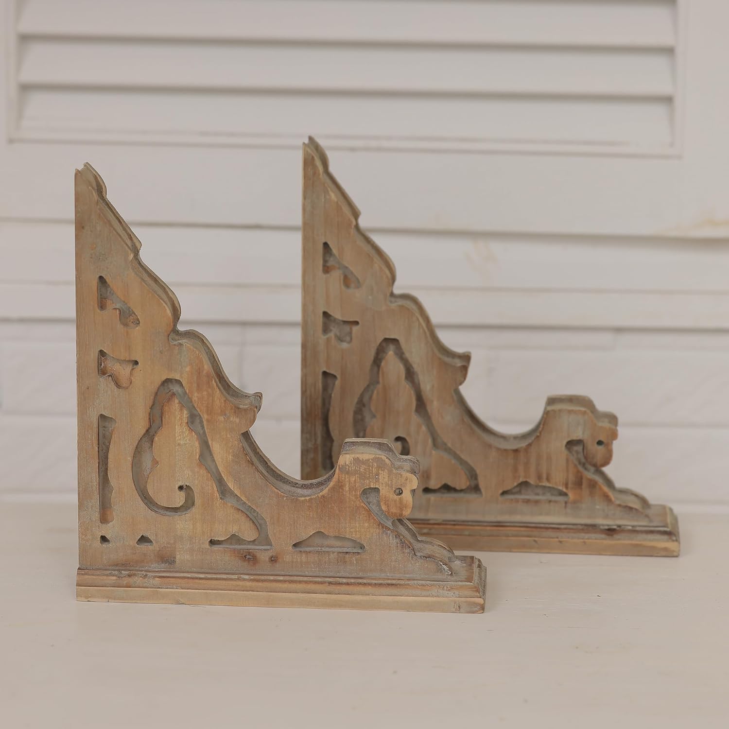 BIG FORTUNE Set of 2 Corbels for Shelves Wood Corbels Decorative,L10.63 x W3.15 x H11.22 Inch, Shelf Brackets Wooden Vintage Shelf Farmhouse Decor (Grey)