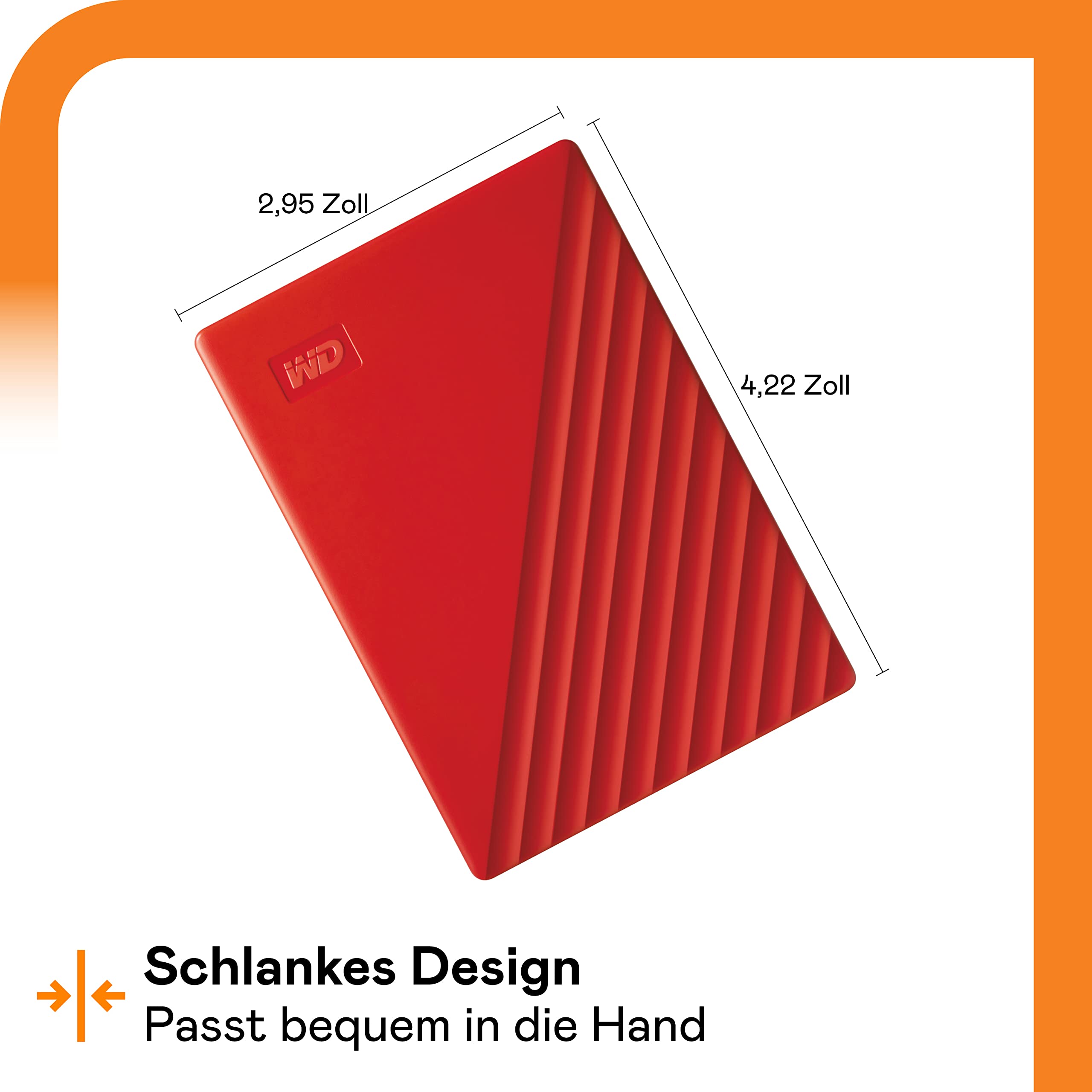 WD My Passport externe Festplatte 4 TB (mobiler Speicher, schlankes Design, herunterladbare Software, automatische Backups, Passwortschutz) Rot - auch kompatibel mit PC, Xbox und PS4