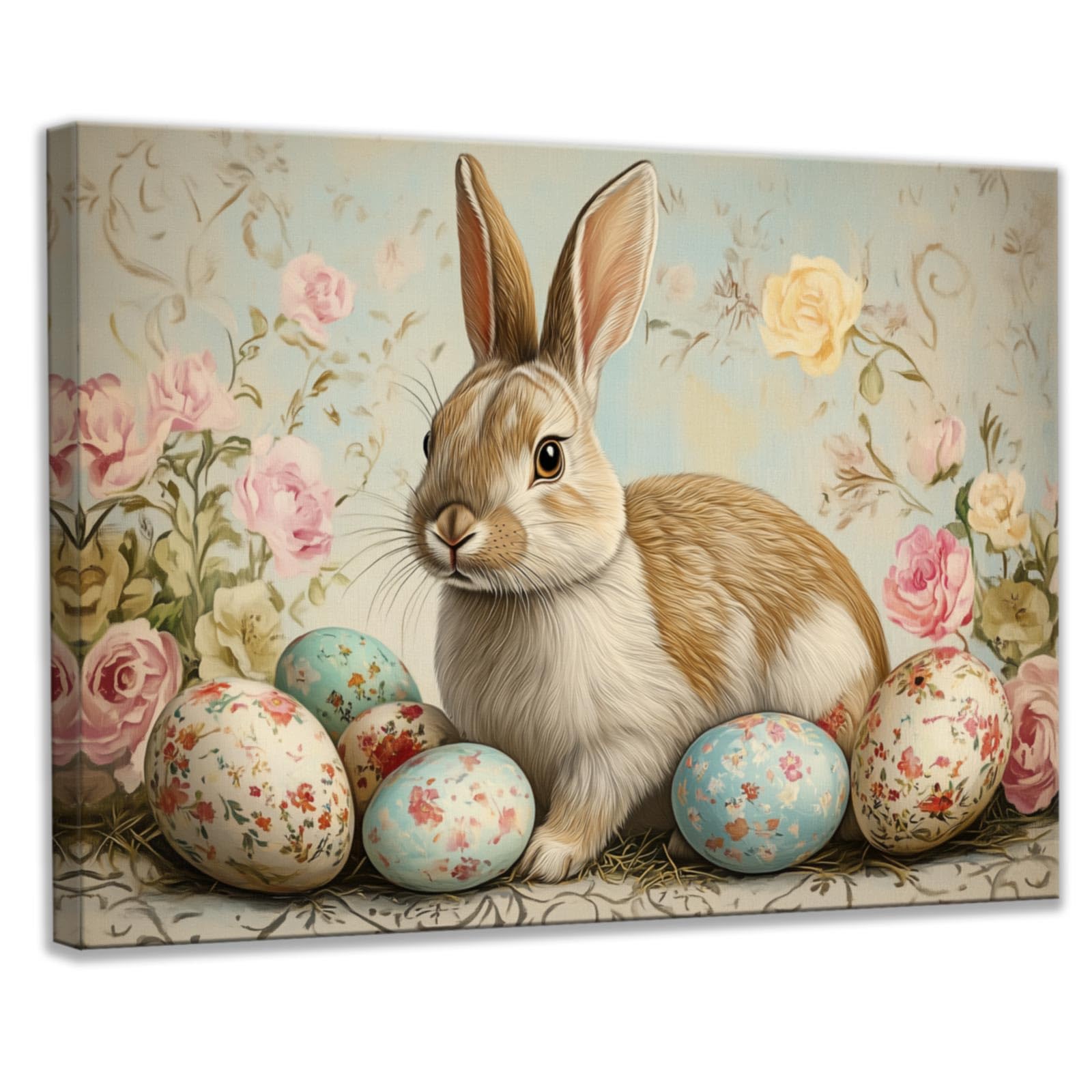 CCWACPP Bunny Wall Art Rabbit Prints Vintage Canvas Art Wall Decor Easter Pictures Spring Animal Painting Easter Nursery Kid Room Home Decor Framed (30.00 x 45.00 cms)