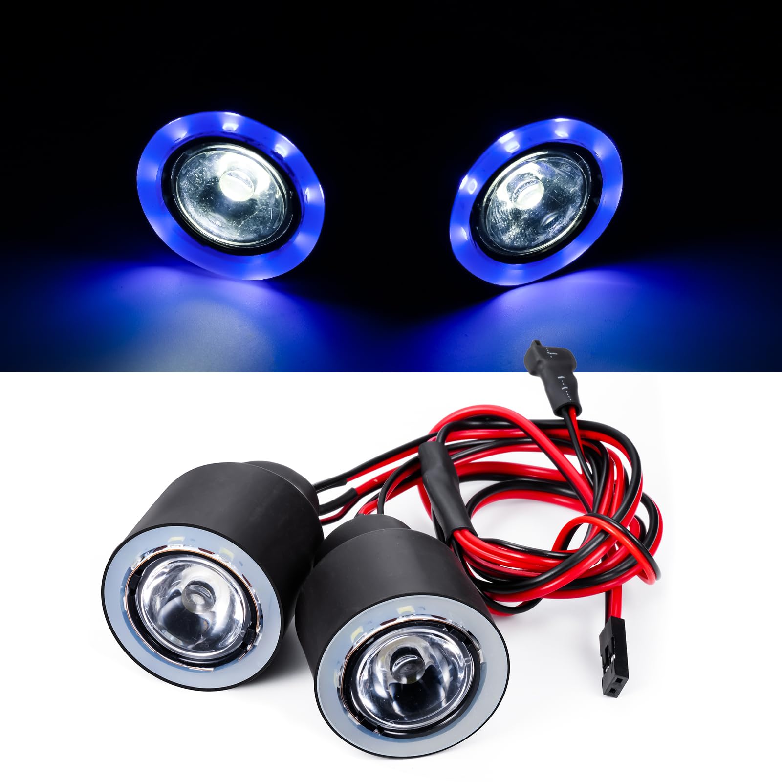 JGGZONE RC 2LEDs Light Kit Headlights Angel Eyes for Axial SCX6 AXI05000 1/6 RC Rock Crawler Car Headlamps Accessories Decoration Lights (White+Blue)