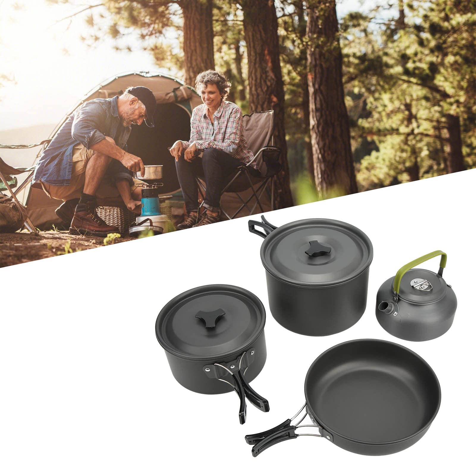 Camping-Kochset, Camping-Kochgeschirr-Set for 4–5 Personen – tragbarer Campingtopf, leichte Campingausrüstung, Campingtöpfe und Pfannen for Rucksackreisen