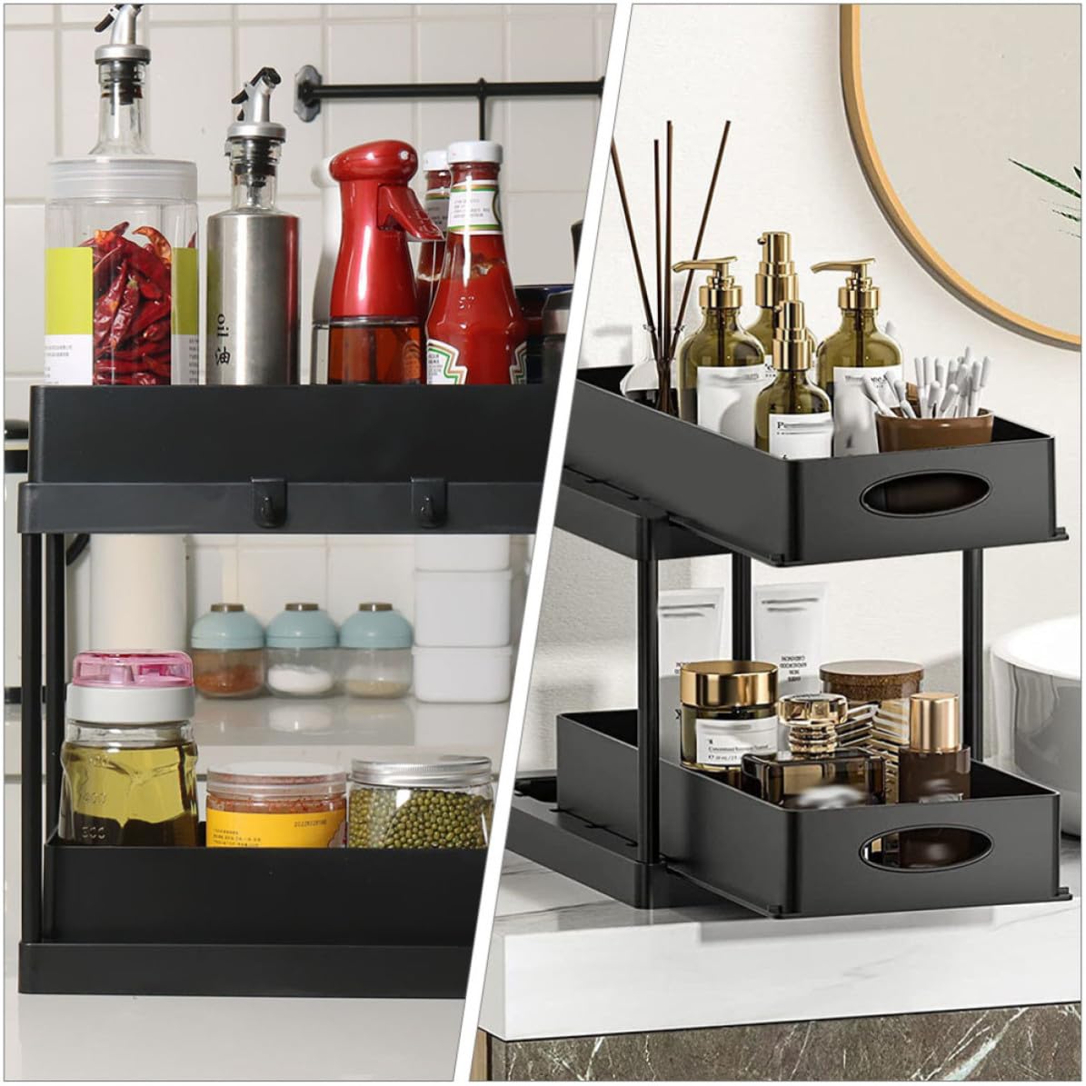 FOMIYES Organizzatore ABS a 2 Livelli Estraibile Nero Sottolavello Cucina