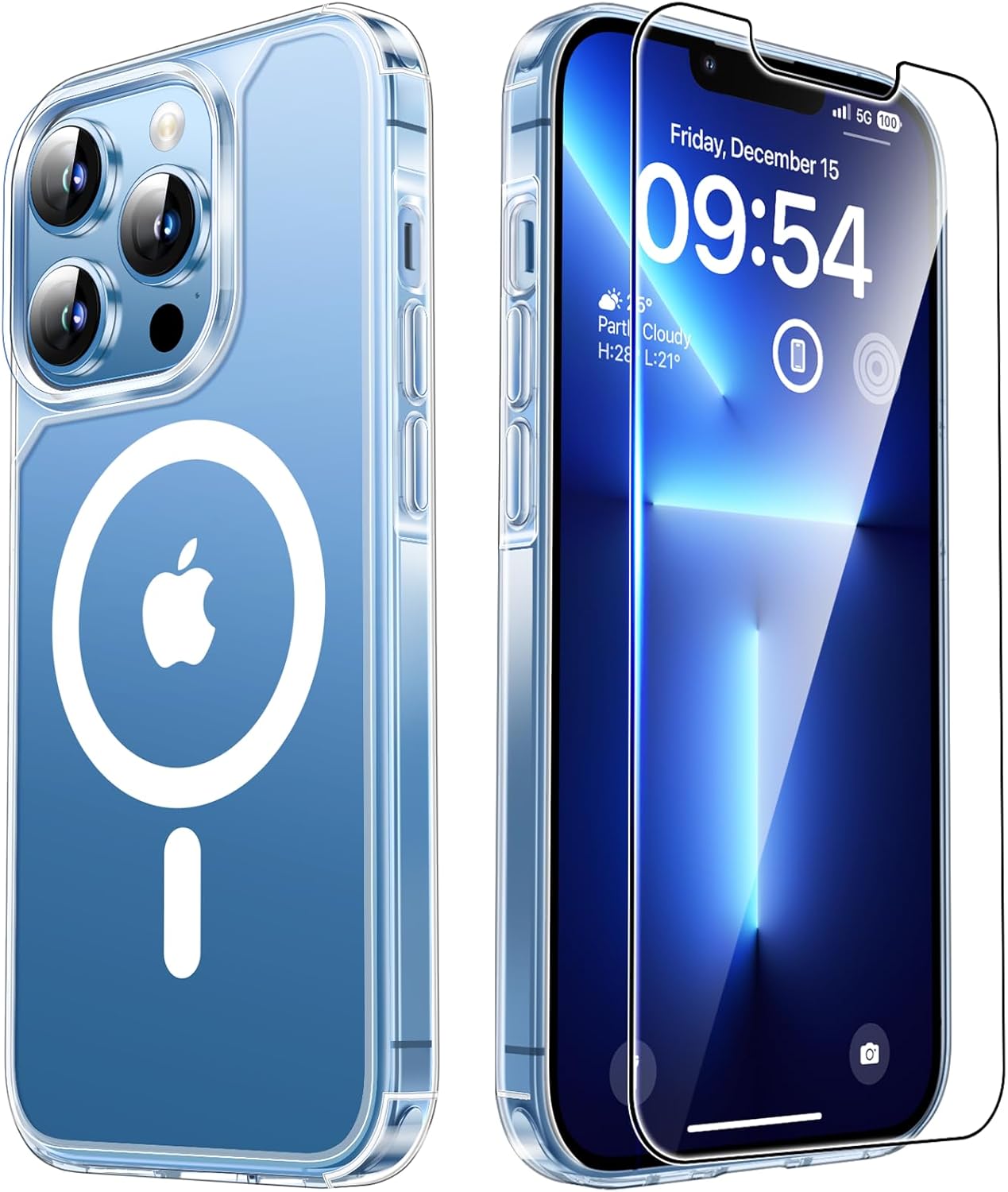 TAURI for iPhone 13 Pro Case Clear, 5 in 1 Magnetic Case with 2X Screen Protector + 2X Camera Lens Protector, 90 FT Drop Protection, Magsafe Case for iPhone 13 Pro 6.1 inch