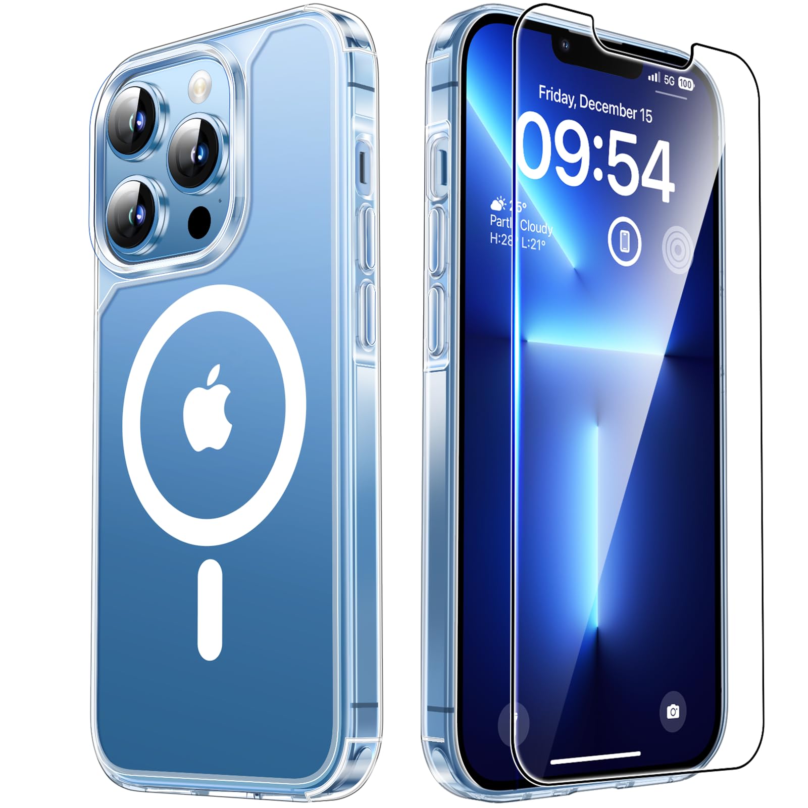 Photo 1 of TAURI for iPhone 13 Pro Case, Compatible with MagSafe, with Screen Protector, Anti-Yellowing Military-Grade Protection, Shockproof Slim Magnetic Case for iPhone 13 Pro, Clear