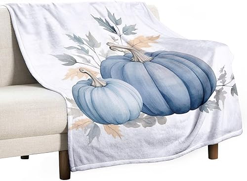 Miniatura 36 de Manta rústica de calabaza azul polvoriento, con estampado de acuarela, Acción de Gracias o Halloween, manta suave de 30 x 40 pulgadas, acogedora