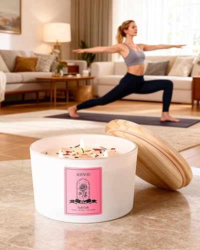 Miniatura 6 de AOOVOO Velas perfumadas de rosa para mujer, velas de soja de 20 onzas con 3 mechas para el hogar, vela de aromaterapia con cristales en el interior,