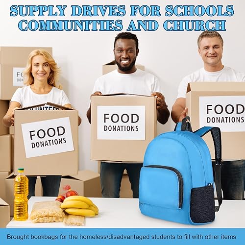 Miniatura 3 de Reginary Mochila de 24 piezas de 17 pulgadas, plegables, ligeras, para estudiantes, viajes, escuela, libros, con bolsa de almacenamiento (azul)