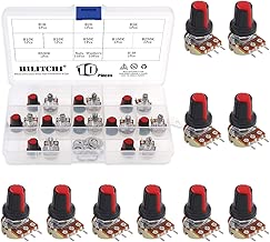 Hilitchi 10 Pcs B1K-B1M Ohm Potentiometer Knurled Shaft 3 Terminals Linear Taper Rotary Potentiometer w/Knob Nuts and Washers Audio B Type - coolthings.us