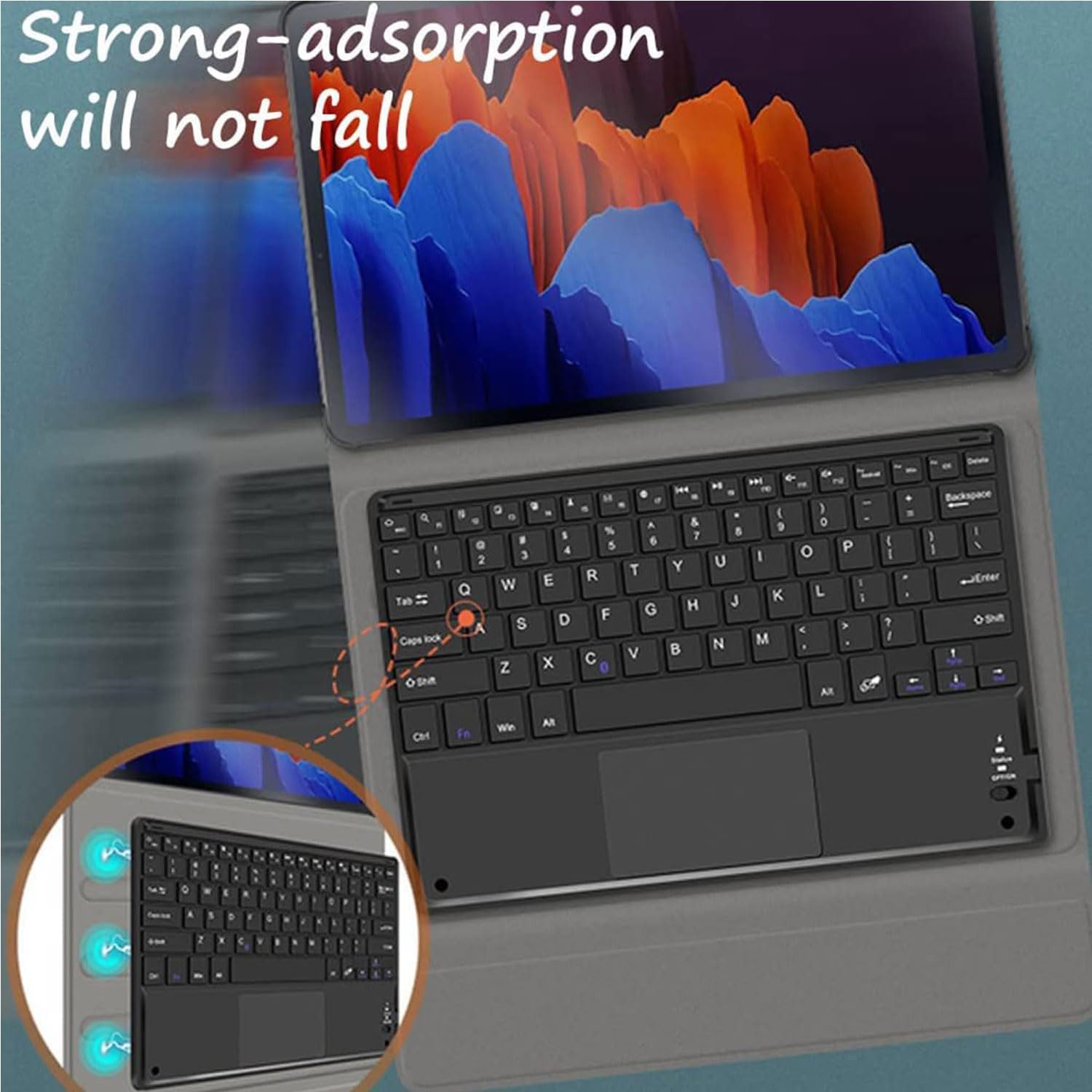 Touchpad Keyboard Case for Samsunga Galaxy Tab A7 10,4 cala 2020 Model SM-T500/T505/T507, Odłączana Bezprzewodowa Klawiatura Bluetooth, Ultracienka Miękka Tylna Pokrywa Z Tpu,Black