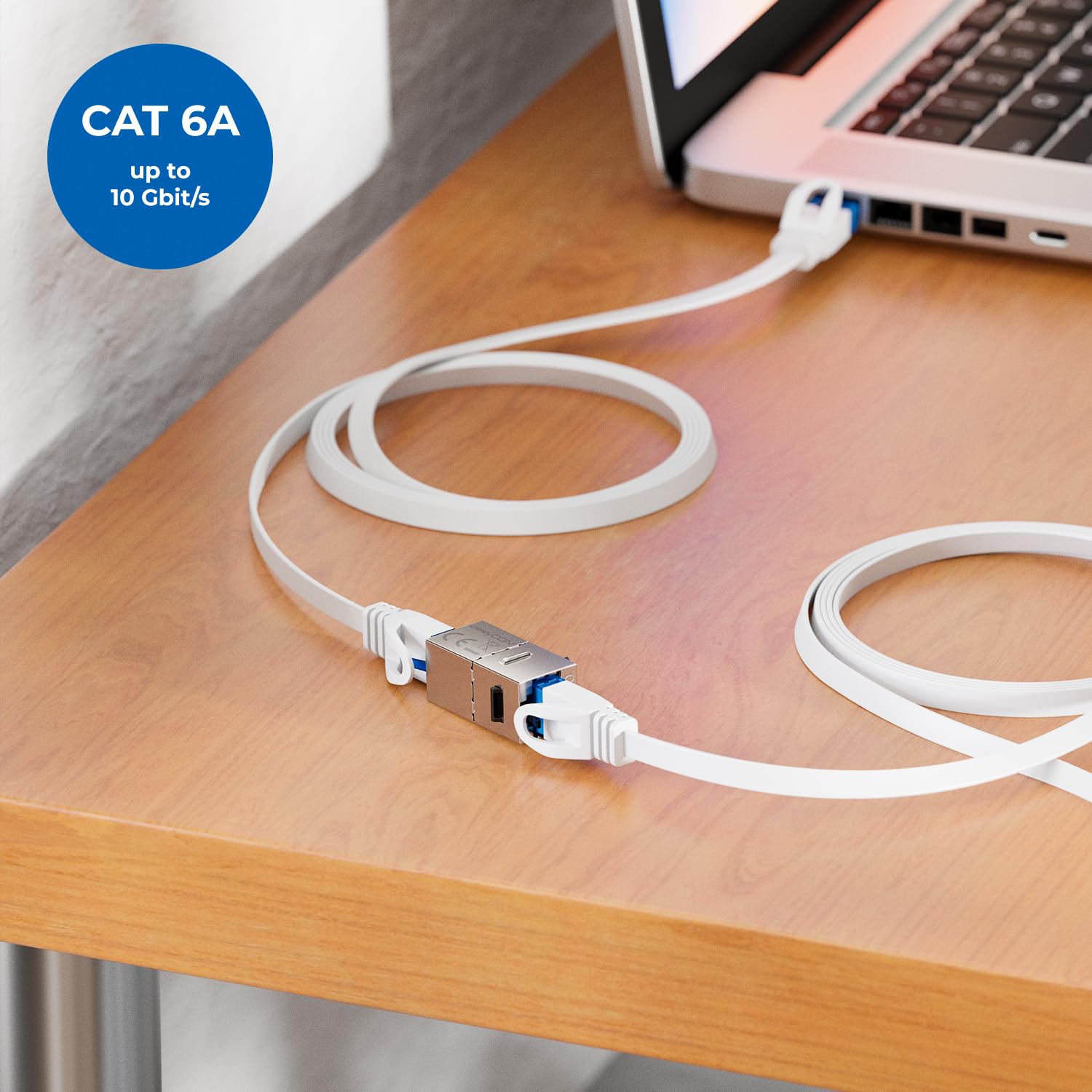 deleyCON Accoppiatore Keystone RJ45 CAT6A (Set da 48 Pezzi) - STP, 2x Presa RJ45, 10 Gbit/s, 500 MHz, Collegamento 1:1 - Argento