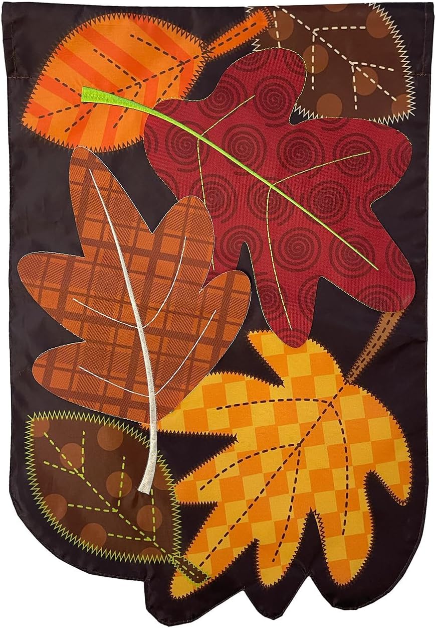 Fallen Leaves Applique Autumn House Flag 28" x 40" Briarwood Lane