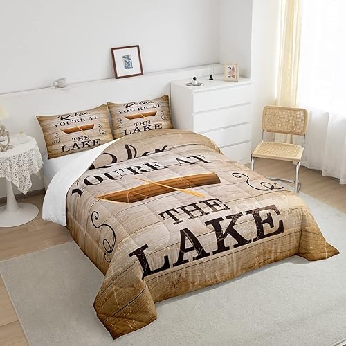 Miniatura 4 de Erosebridal Juego de ropa de cama de casa del lago, juegos de edredón retro de barco para niños, adolescentes y adultos, relleno de edredón rústico