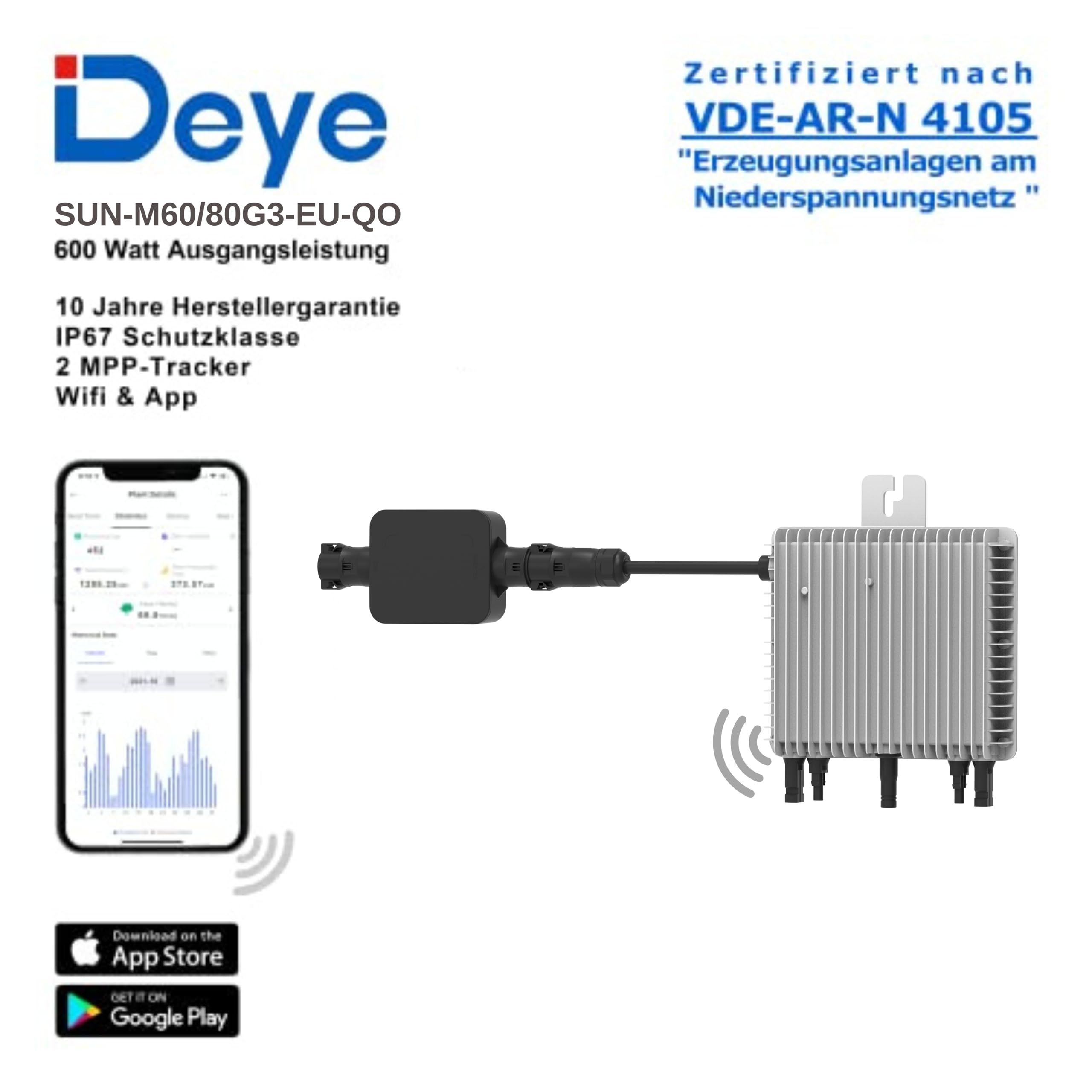 Deye 800W SUN-M80G3-EU-Q0 Microwechselricher mit Relais WLAN & APP