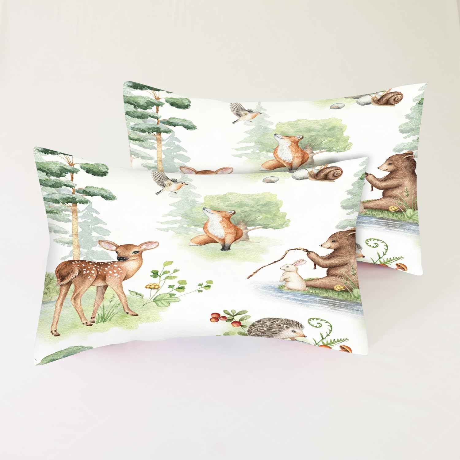 Wildlife Fitted Sheet Set Twin Size for Kids Light Green Sheet Set for Boys Girls Bedroom Animal Sheet Soft Microfiber 3-Piece Sheet Set 1 Fitted Sheet+1 Flat Sheet+1 Pillowcase Bedding Set