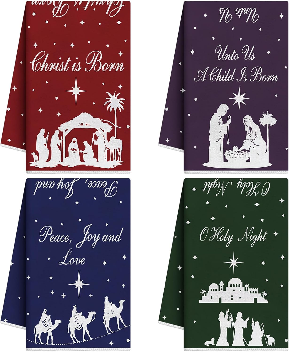 4 Pcs Christian Kitchen Towels Nativity Scene Dish Towels 21 x 14 Inch Jesus Holy Night Hand Cloth Jesus Birthday Easter Starlight Tea Cloth Novelty Gifts for Cooking Party Supplies