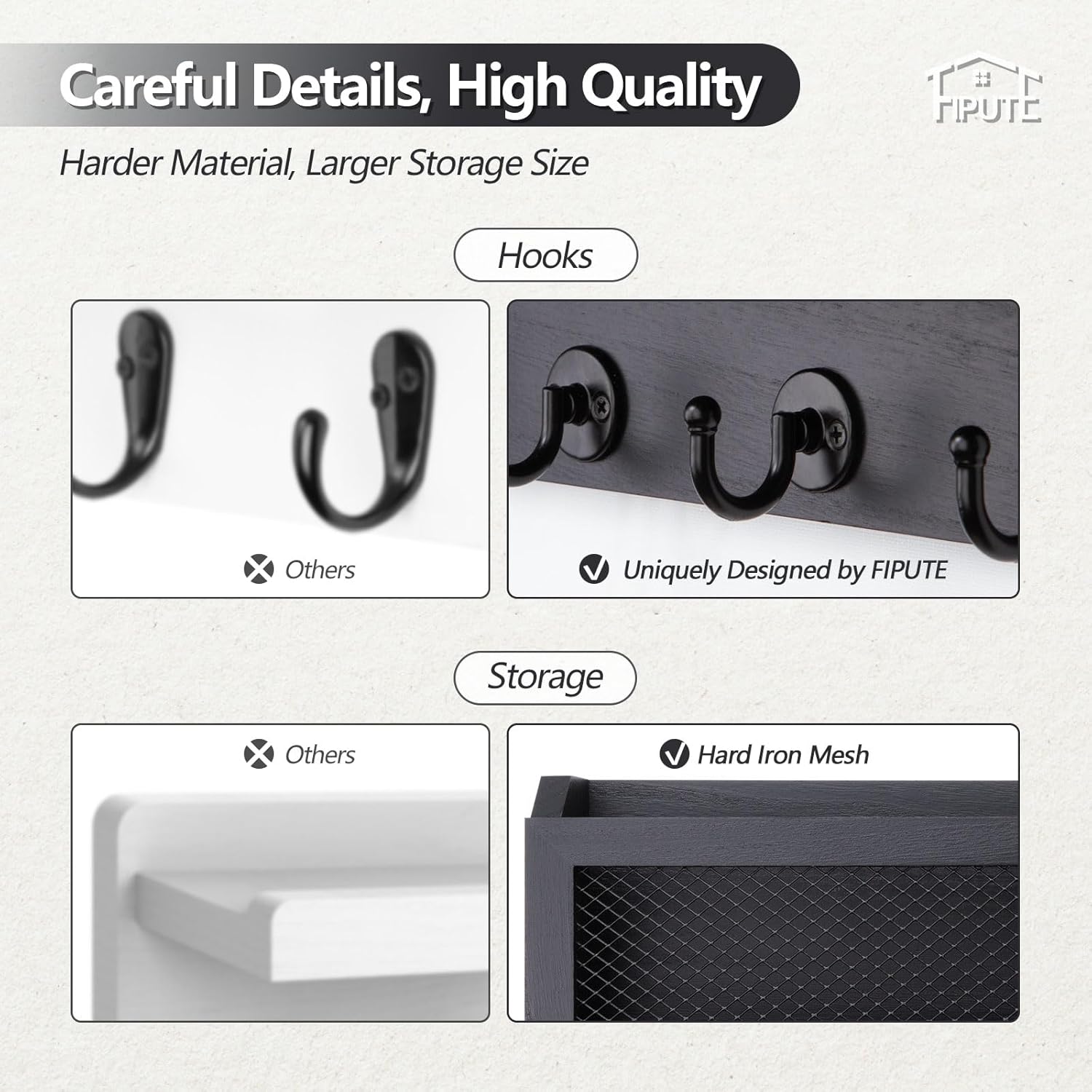 Key Holder for Wall, Key and Mail Holder for Wall with Storage Drawer, Entryway Rustic Home Decor, 3 Liquid Chalks & Chalkboard, 15.98”W x 9.1”H x 3.3”D, Black