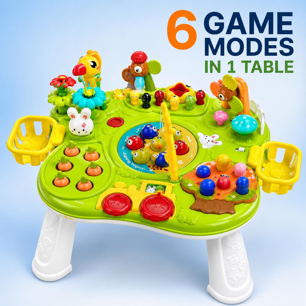 MMOBIEL Tavolo da gioco multifunzione 2 in 1 per bambini, 6 giochi di attività con luci e suoni, gambe rimovibili, tavolo educativo interattivo