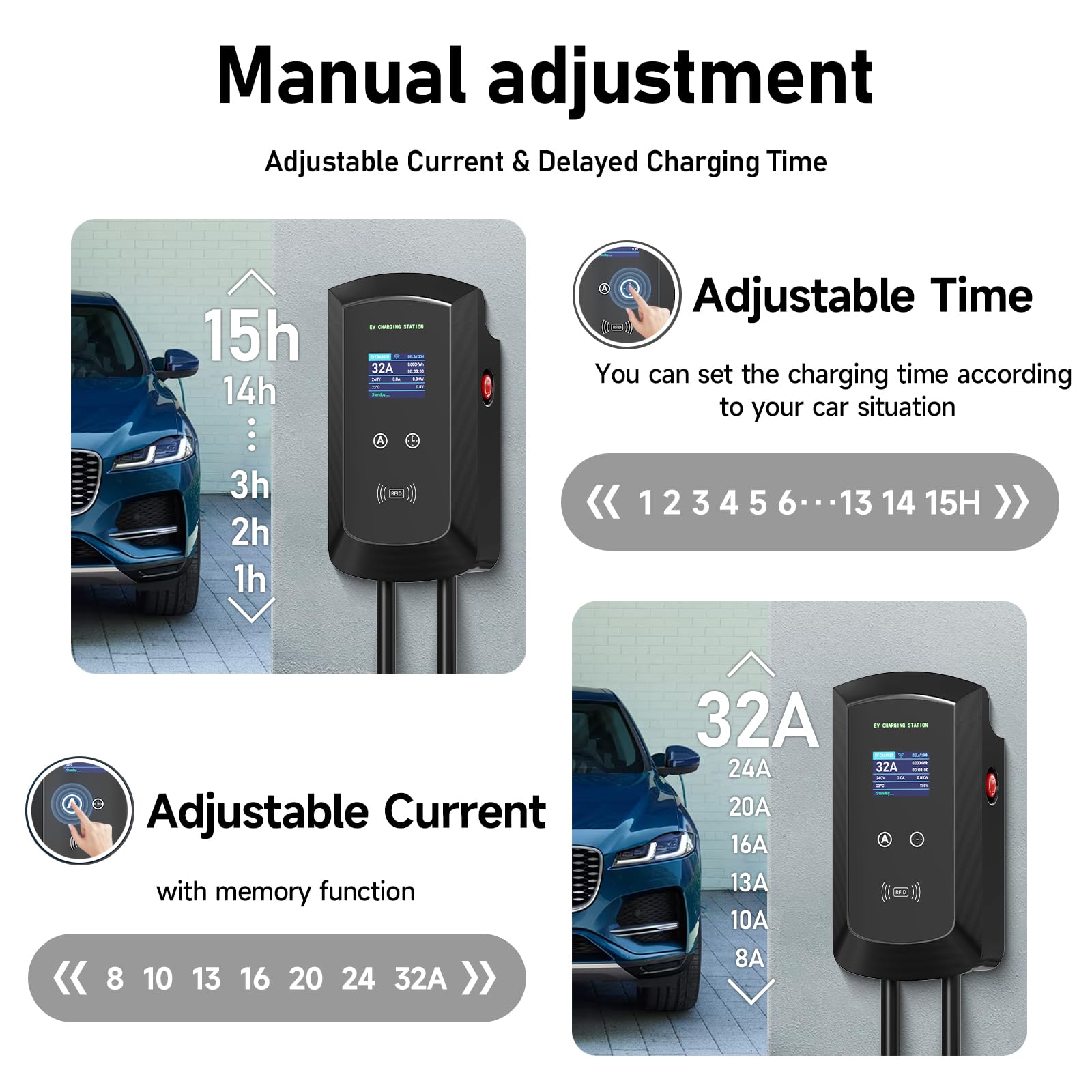 Ładowarka EV Smart App z 8-32A typ 2 22 kW, kabel do ładowania 5 m z uchwytem na ładowarkę, sterowanie aplikacją CEE 3-fazowa wtyczka do wszystkich pojazdów elektrycznych i PHEV