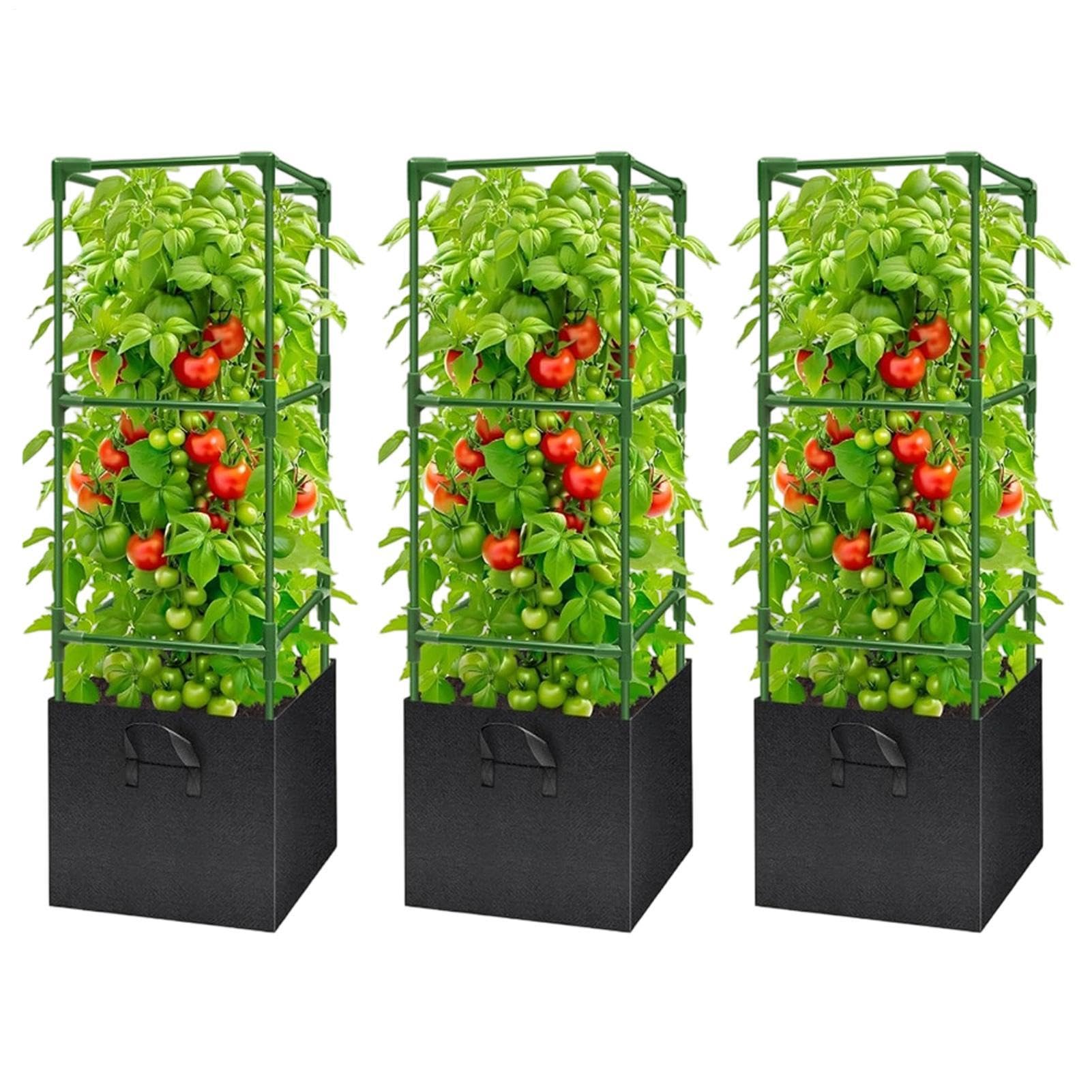 Tomaten-Stützkäfig Hochbelastbarer Edelstahl 3-teilig | Tomatenkäfig Mit 68-Liter-Pflanzsack Für Gurken, Paprika, Auberginen Und Auf Terrasse, Garten, Hochbeet