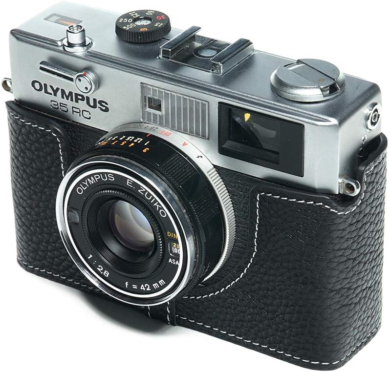 35 RC Case, BolinUS Handmade Genuine Real Leather Half Camera Case Bag Cover for Olympus 35 RC Camera with Hand Strap (Black)