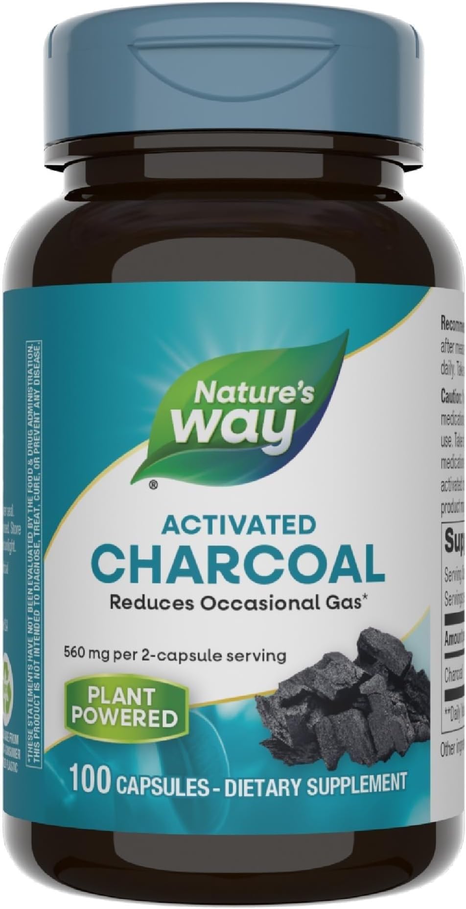 Activated Charcoal, Binds Unwanted Materials and Gas in the Digestive Tract, 560 mg per 2-Capsule Serving, 100 Capsules (Packaging May Vary) - 1 Pack
