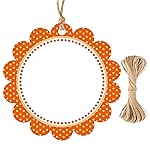 G2PLUS 50PCS Orange Scalloped Gift Tags, 2.5in Round Scalloped Gift Tags with String, Large Blank Paper Hanging Labels Craft Tag with Orange and White Polka Dots Edge Design for Arts Crafts Packaging