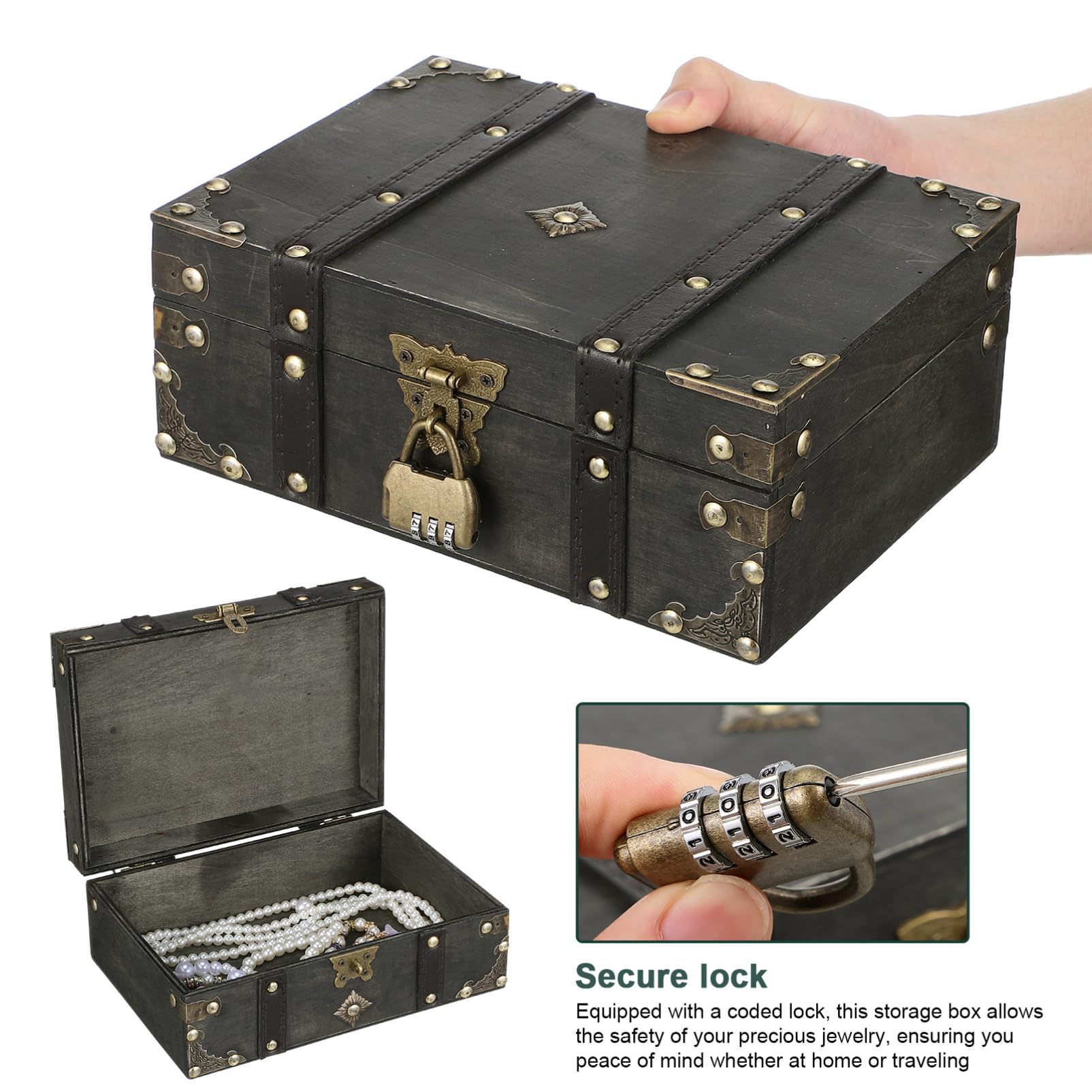 SOIMISS Vintage-schmuckschatulle Für Damen Abschließbares Schmuckkästchen Mit Zahlenschloss Ästhetische Schmuckaufbewahrung Aus Verbundmaterial Schmuckorganizer Für Schreibtisch Stauraum f