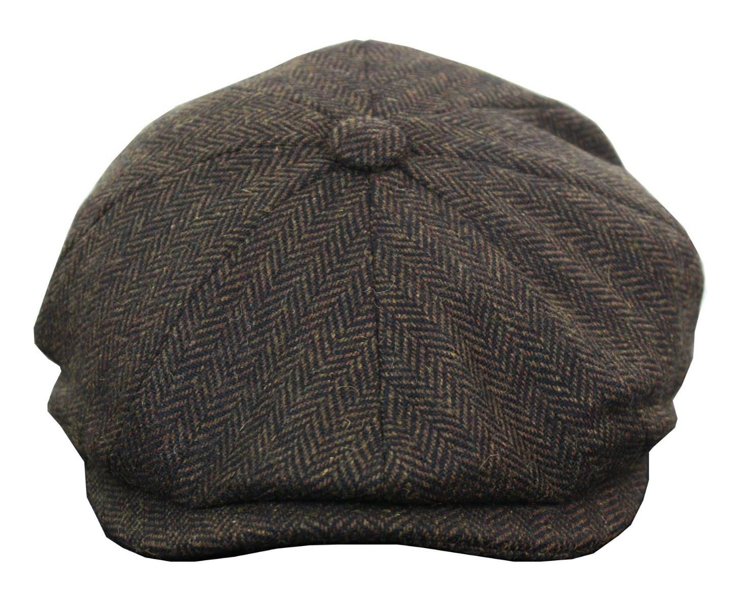 Infinity Leather Men's Brown Blinders Charcoal Tweed Gatsby Flat Baker Hat L