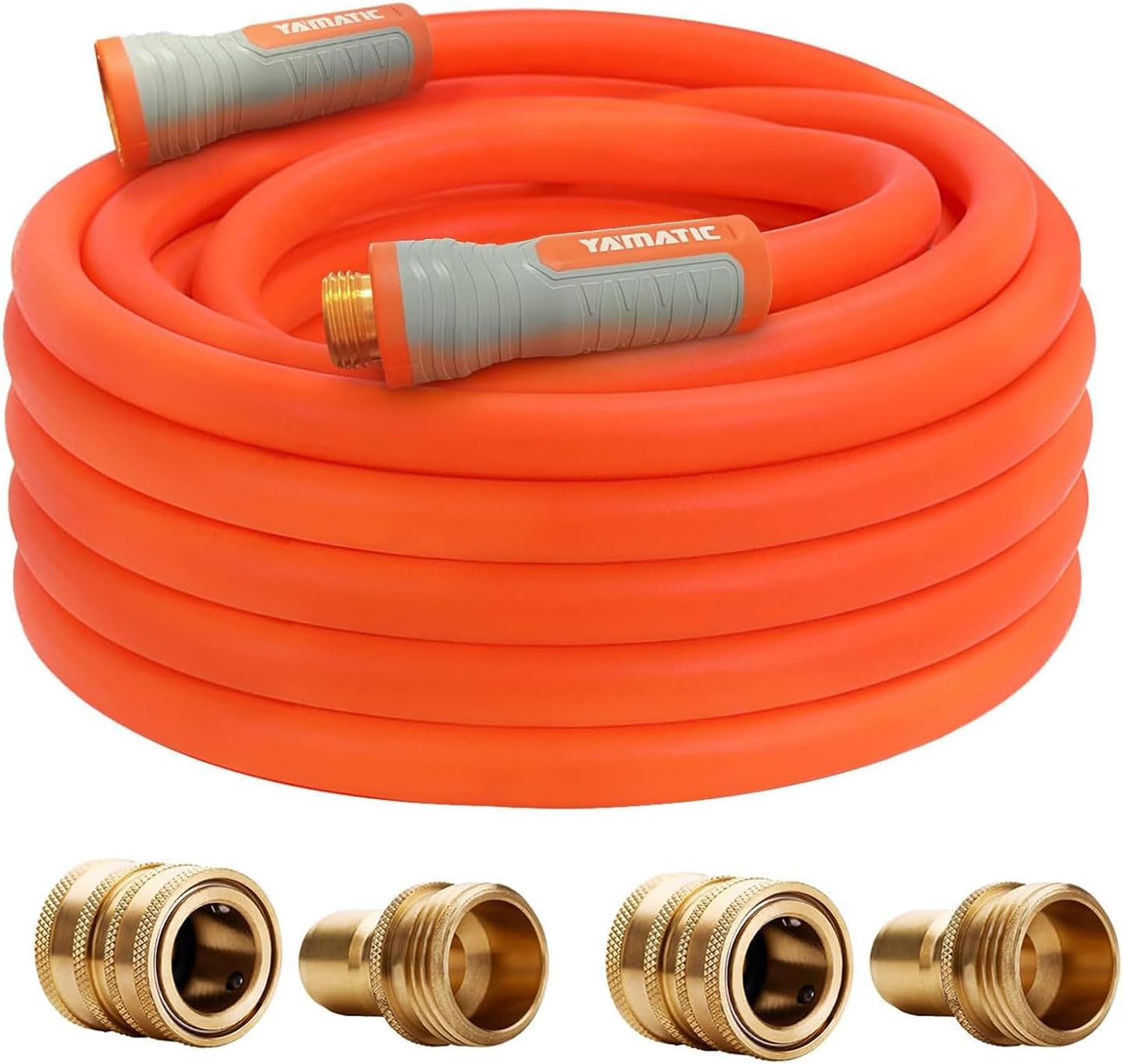 YAMATIC Garden Hose 5/8 in x 50 ft Ultra Flexible Water Hose with Solid Brass Garden Hose Quick Connect Set
