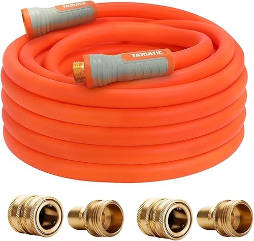 YAMATIC Manguera de jardín de 58 pulgadas x 50 pies, manguera de agua ultra flexible con manguera de jardín de latón macizo, juego de conexión rápida