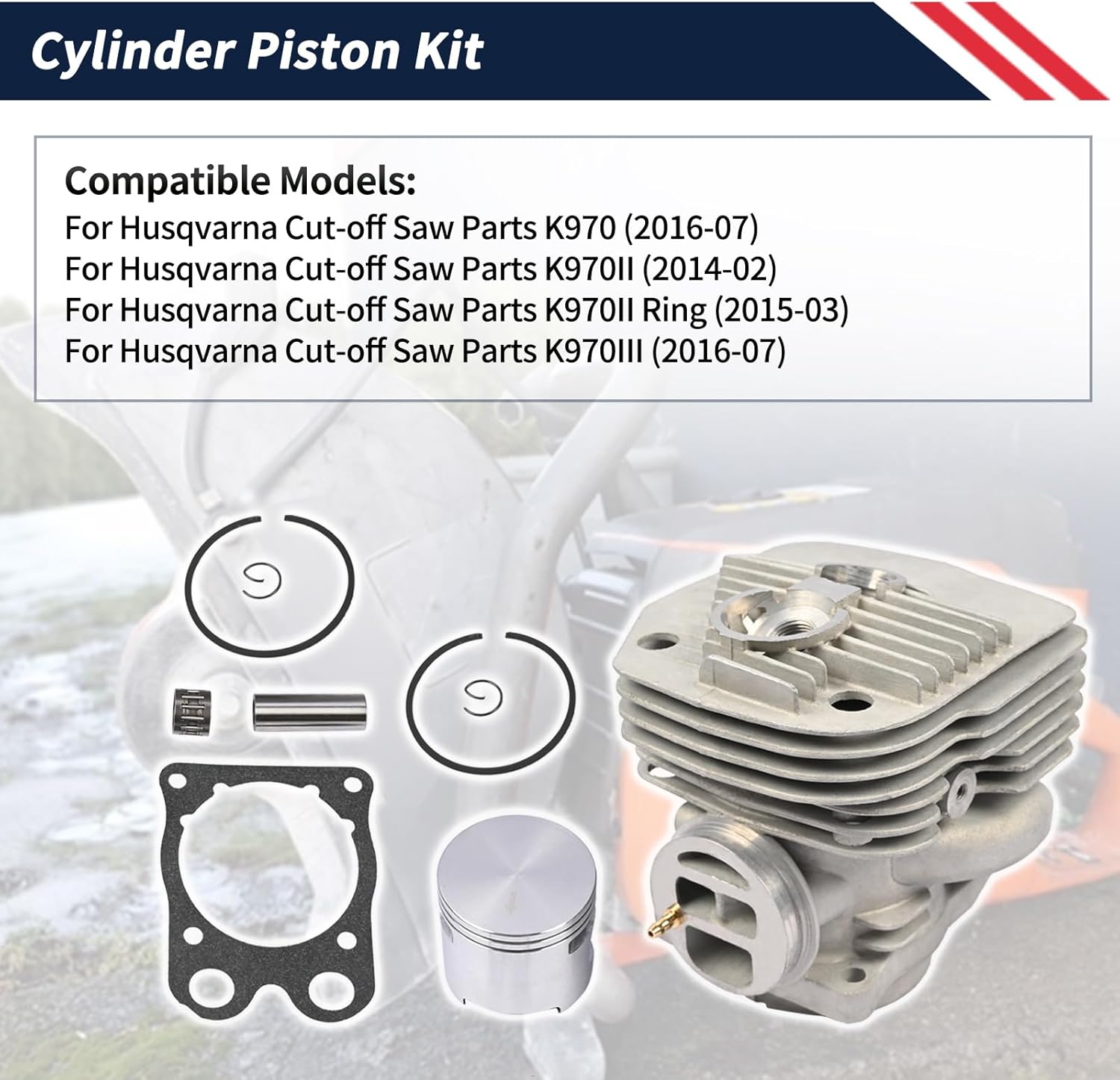Cylinder Piston Kit Compatible with Husqvarna K970 K970II K970II Ring K970III Cut-Off Saw| Replace 586351004 586351001