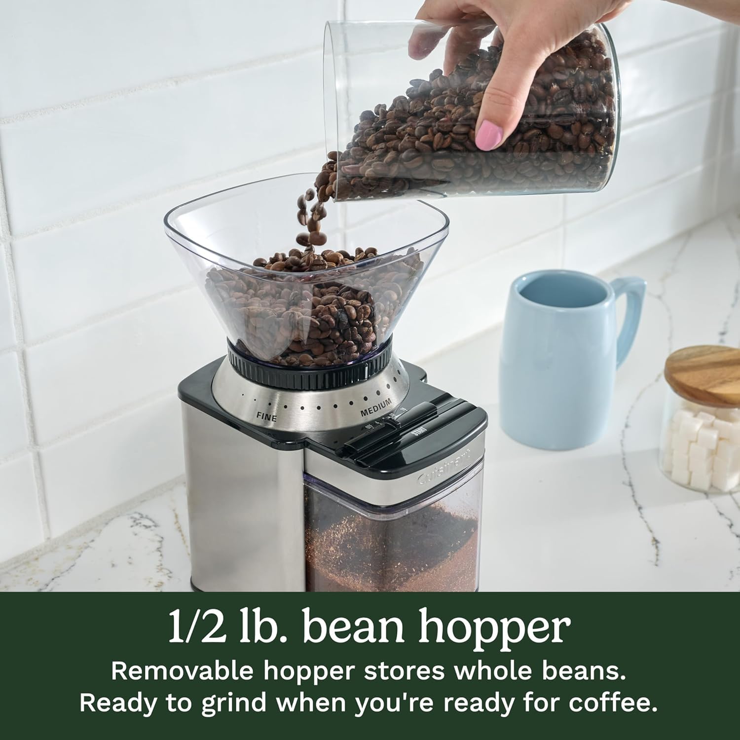 CUISINART Molinillo de café, rebaba eléctrica, amoladora automática de un solo toque con selector de molienda de 18 posiciones, acero inoxidable, DBM-8BKSP1, negro