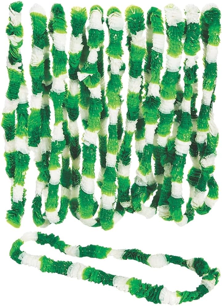 Fun Express St. Patrick’s Day Leis Necklaces – Tri-Color Light Green Dark Green and White Apparel Accessories for Luauwear Parades & St. Paddy’s Day Celebrations – Festive & Fun Party Wear – 12 Pieces