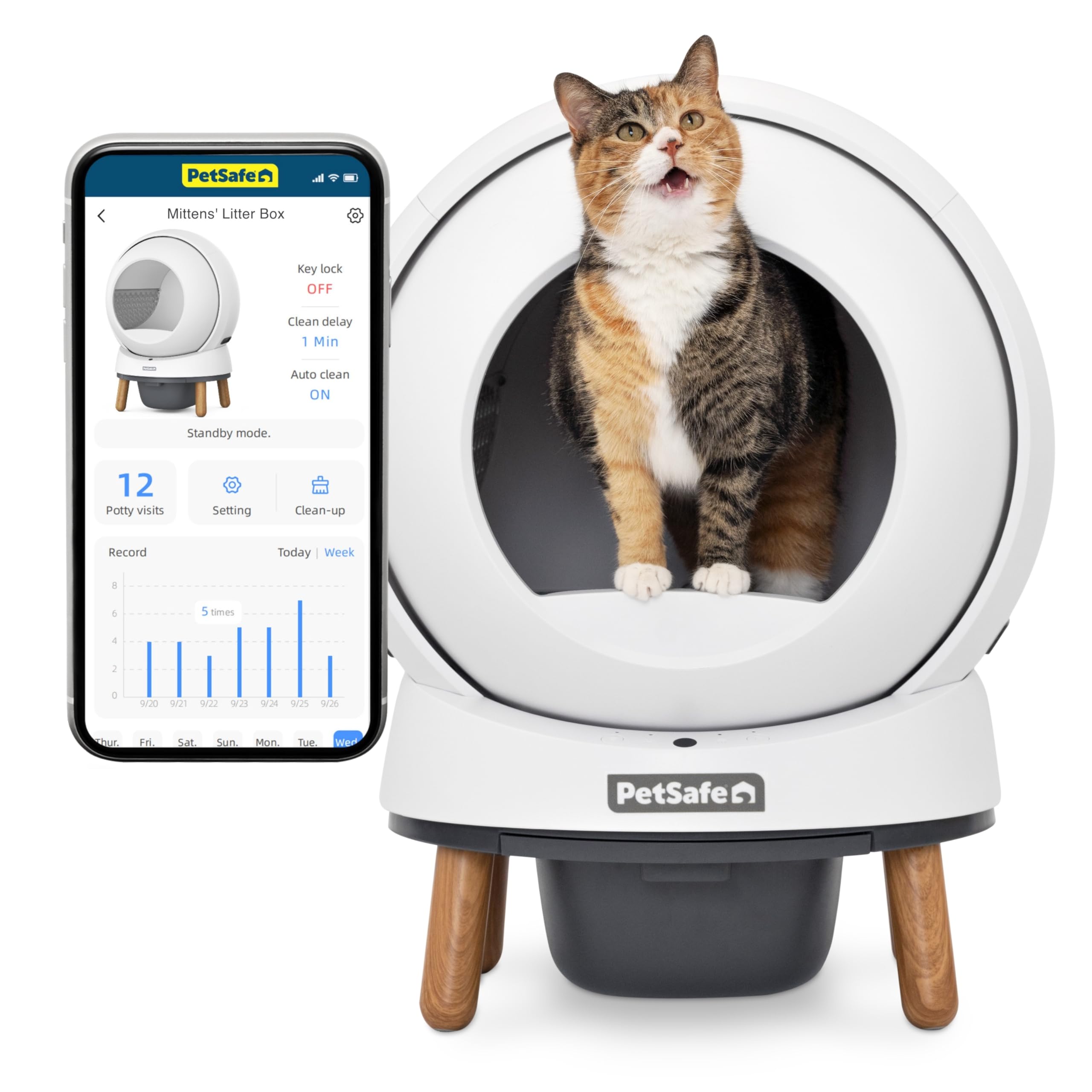 PetSafe - Lettiera Autopulente SmartSpin ScoopFree - Controllo Avanzato degli Odori e Monitoraggio della Salute - Controllata da App - Compatibile con Qualsiasi Lettiera