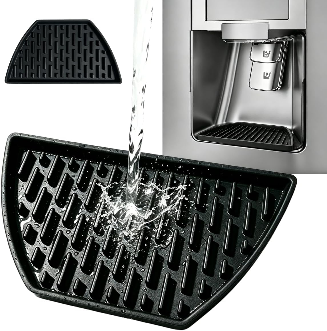 Refrigerator Drip Catcher, Refrigerator Drip Tray For Water Tray,Fridge Water Dispenser Drip Tray Prevents Water Splashes,Non-slip Silicone Dispenser Drip Collector for Kenmore/Whirlpool/Amana Black