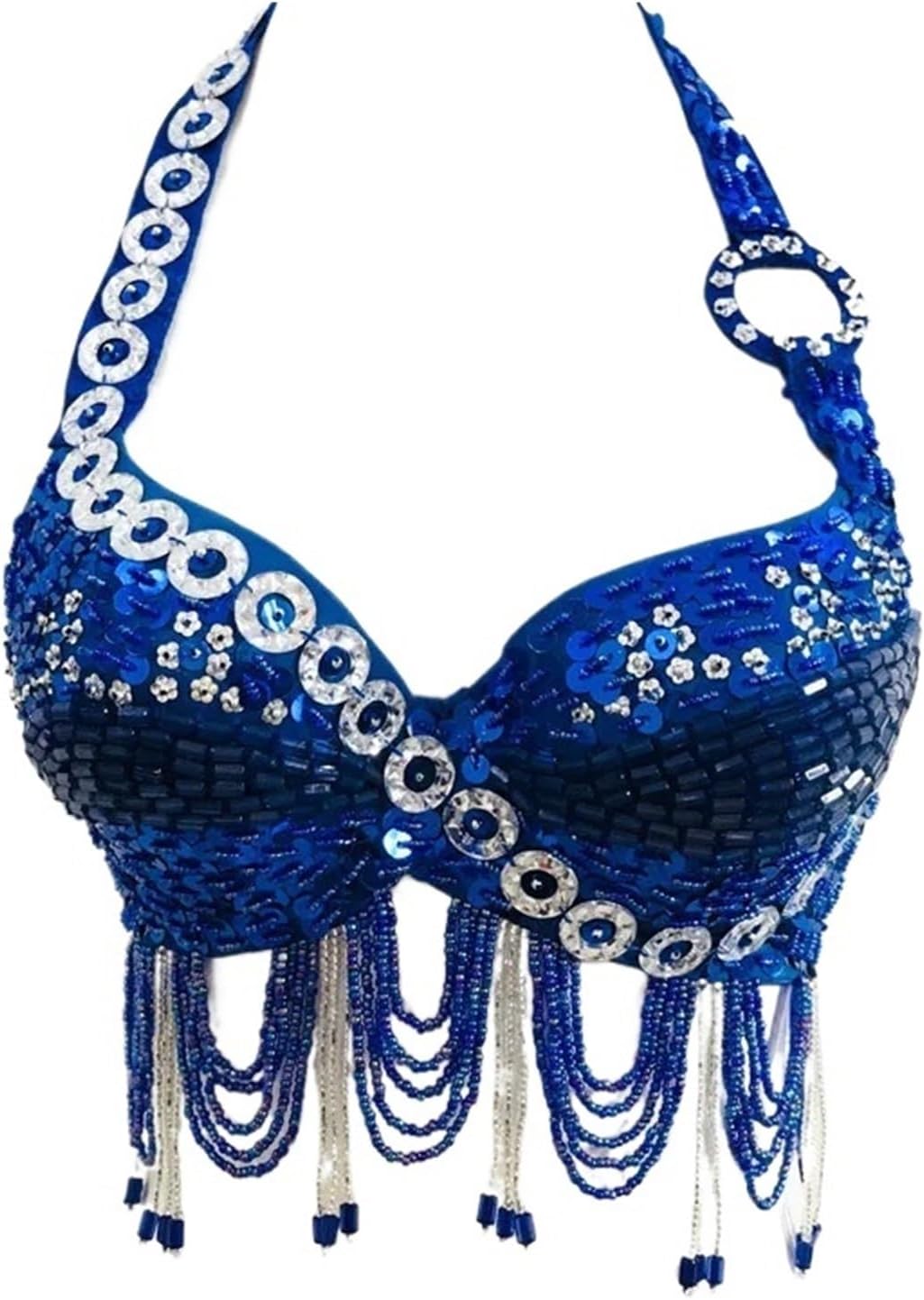 Women Belly Dance Costume Bra Top Eastern Sequined Beaded Fringe for Halloween Theme Party(Color-06,M)