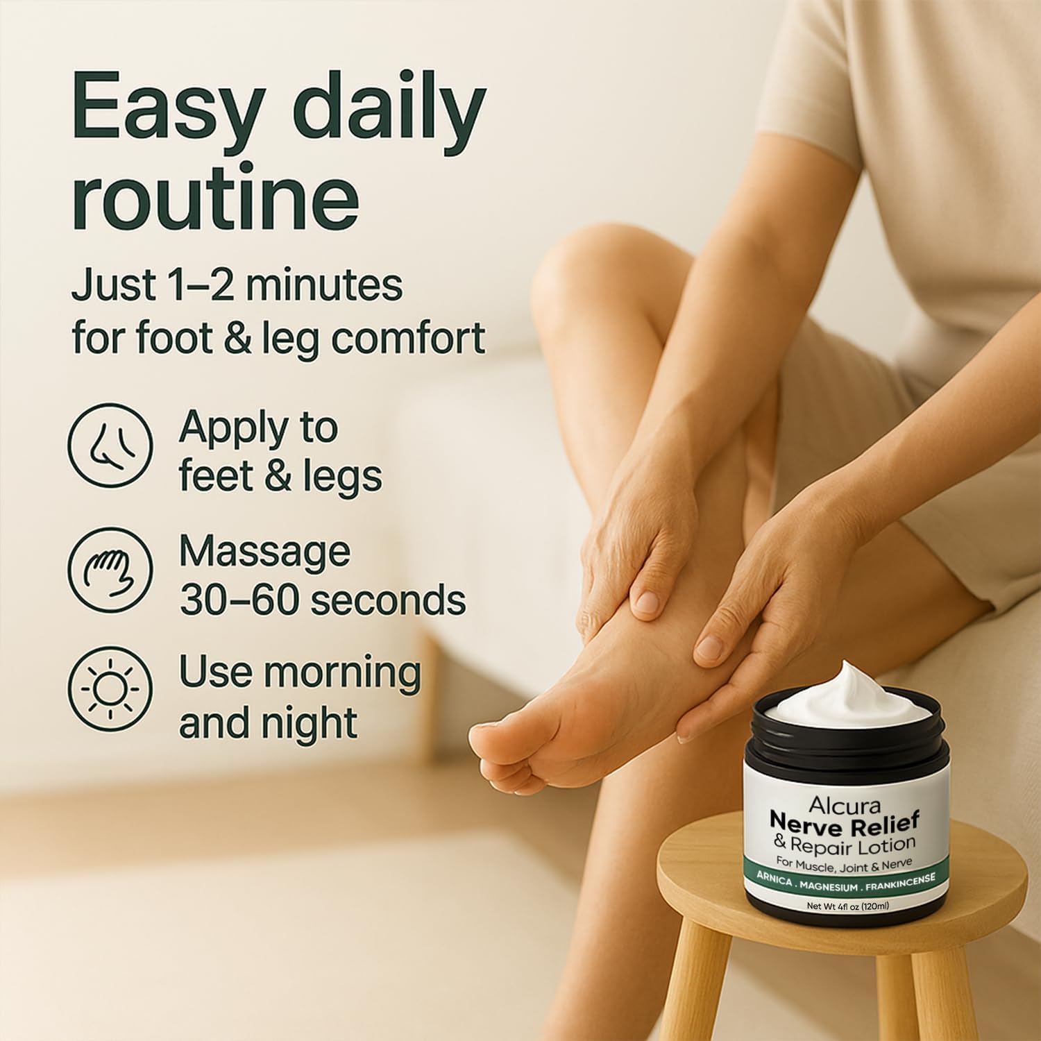 Alcura Nerve Cream, Alcuras Neuropathy Lotion with Arnica & Magnesium, Daily Soothing Moisturizing, Suitable for Knee, Lumbar, Joint, Neck, Hand and Foot 4 fl oz - Image 7