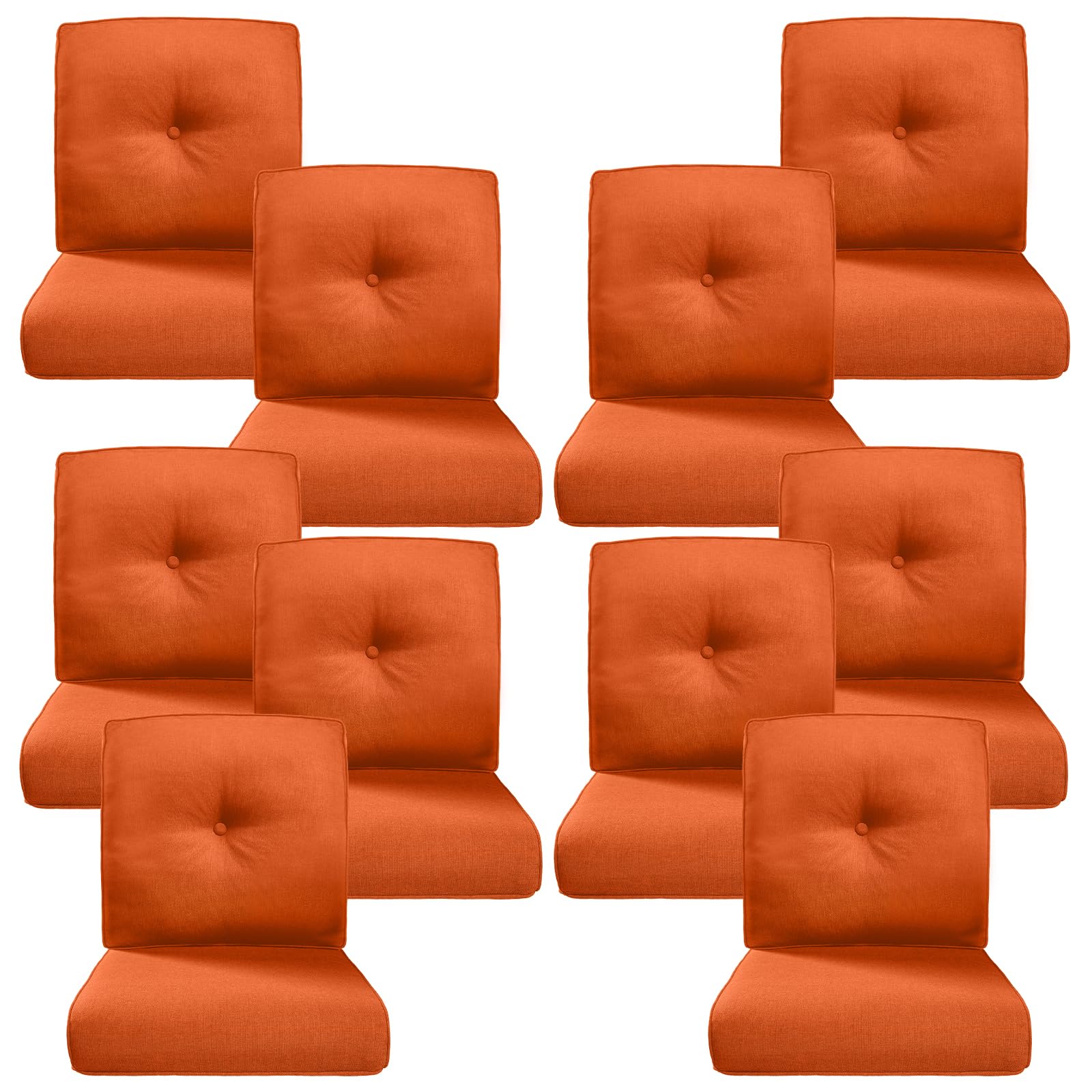 Luxury 4" Thick Outdoor Cushion Set of 10 - 22x24 Patio Furniture Cushions with 28D High-Density Foam, Water-Resistant &amp; Fade-Resistant Fabric, Removable Covers for Patio Furniture Sofa Couch -Orange