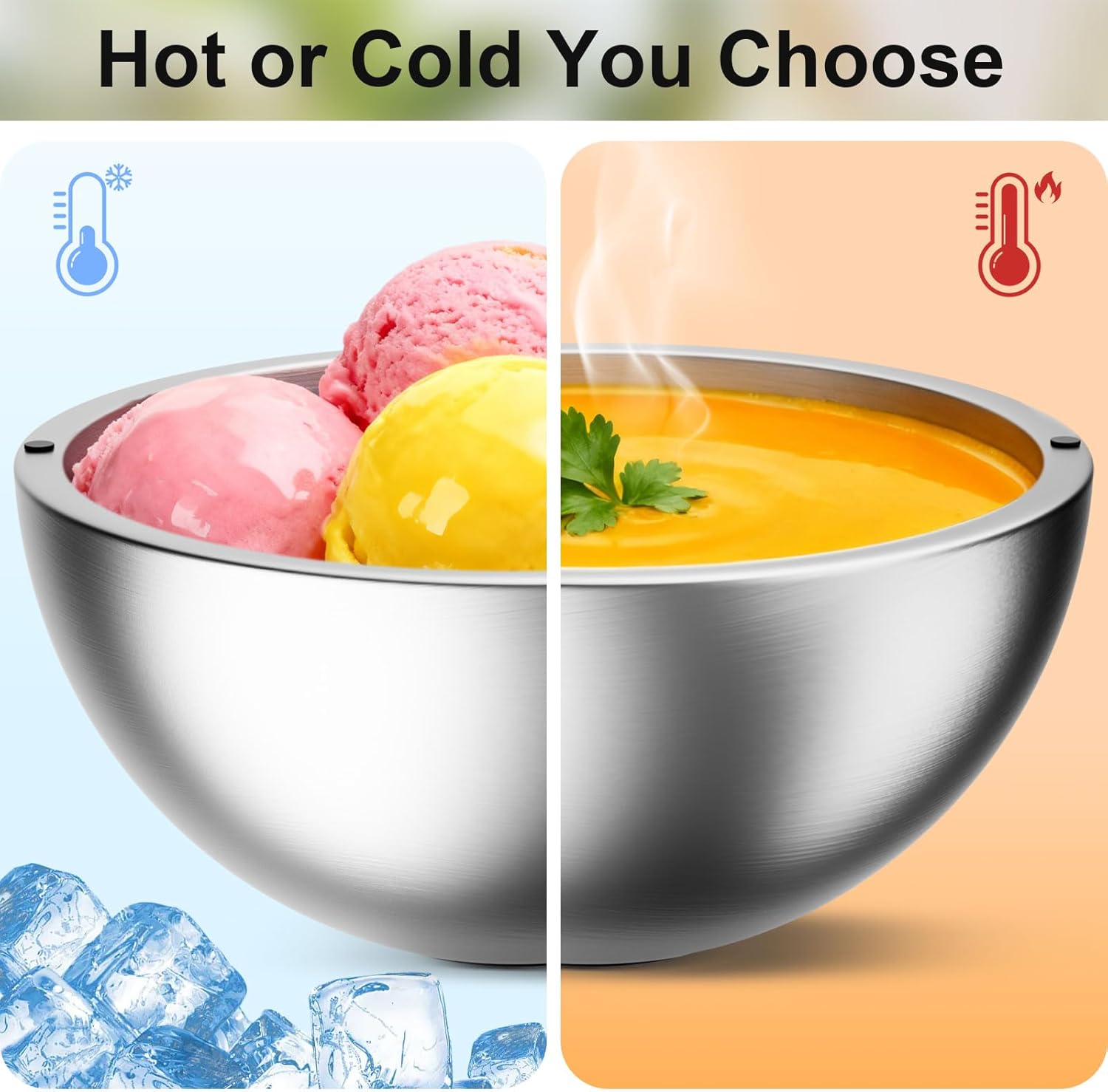 Dip Chiller Bowl - 70oz Capacity - Frozen Ice Stainless Steel Party Serving Bowl - Insulated Dip Dish Platter Keeps Salsa, Guacamole, Condiments, Sauces, Salad & Food Hot or Cold (1 Bowl)