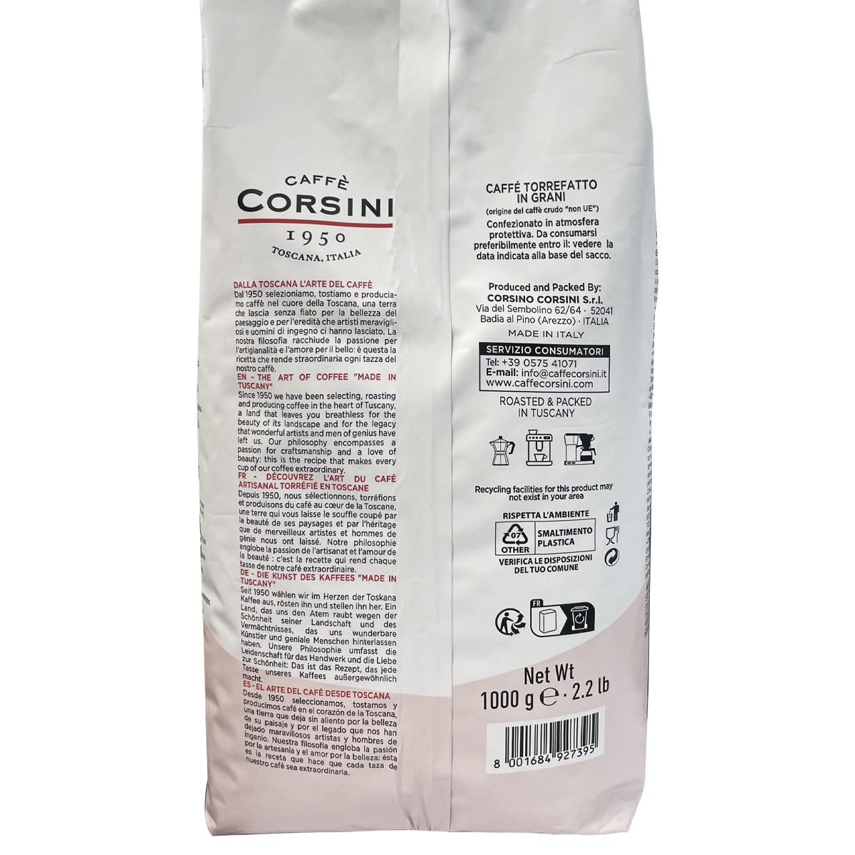 Caffè Corsini - Zestaw Kawy Ziarnistej Casa Dolce Casa, Espresso, Palona, 2x1 kg, Łącznie Zestaw 2 kg