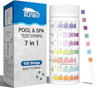 Bandes de test 7 en 1 pour piscine et spa, 150 pièces, pour tester avec précision le brome, l'alcalinité totale, le chlore libre, la dureté totale, l'acide cyanurique et le chlore total, le pH