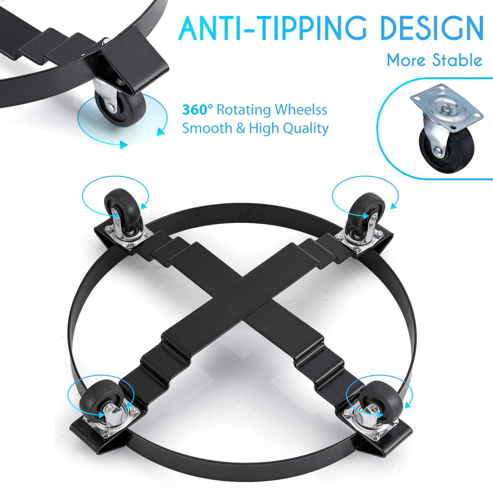 55 Gallon and 30 Gallon Drum Dolly Heavy Duty 24 Inch Plant Caddy with Wheels Swivel Casters Wheel Steel Frame Multi Purpose Dolly Cart Non Tipping Hand Truck Capacity 1000 Pound Barrel Dolly Black