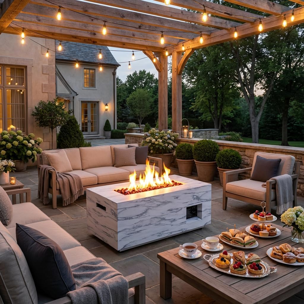 Legacy Heating 42 inch Propane Gas Fire Pit Table, Grey Rectangular Firepit Table with Lid, Cover and Lava Rock, Gas Tank Storage Side Table, 42" Rectangle Fire Table for Outside, Patio, Outdoor