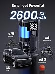 UGREEN Tire Inflator Portable Air Compressor, 150PSI Mini Fast Bike Air Pump with Pressure Gauge for Car, Bike, Motorcycle, Ball and More, Built-in Braided Cable and Led Light with 4 Kinds Nozzles