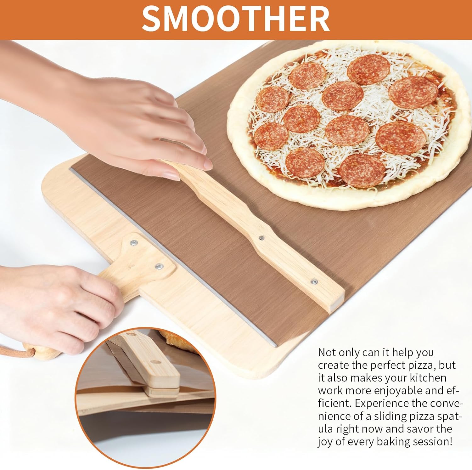 Sliding Pizza Peel, Pizza Peel 12 Inch, Non-stick Pizza Slider Paddle with Pizza Cutter Rocker, Wooden Detachable Transfers Pizza Spatula for Indoor & Outdoor, 22" X 12" Pizza Board